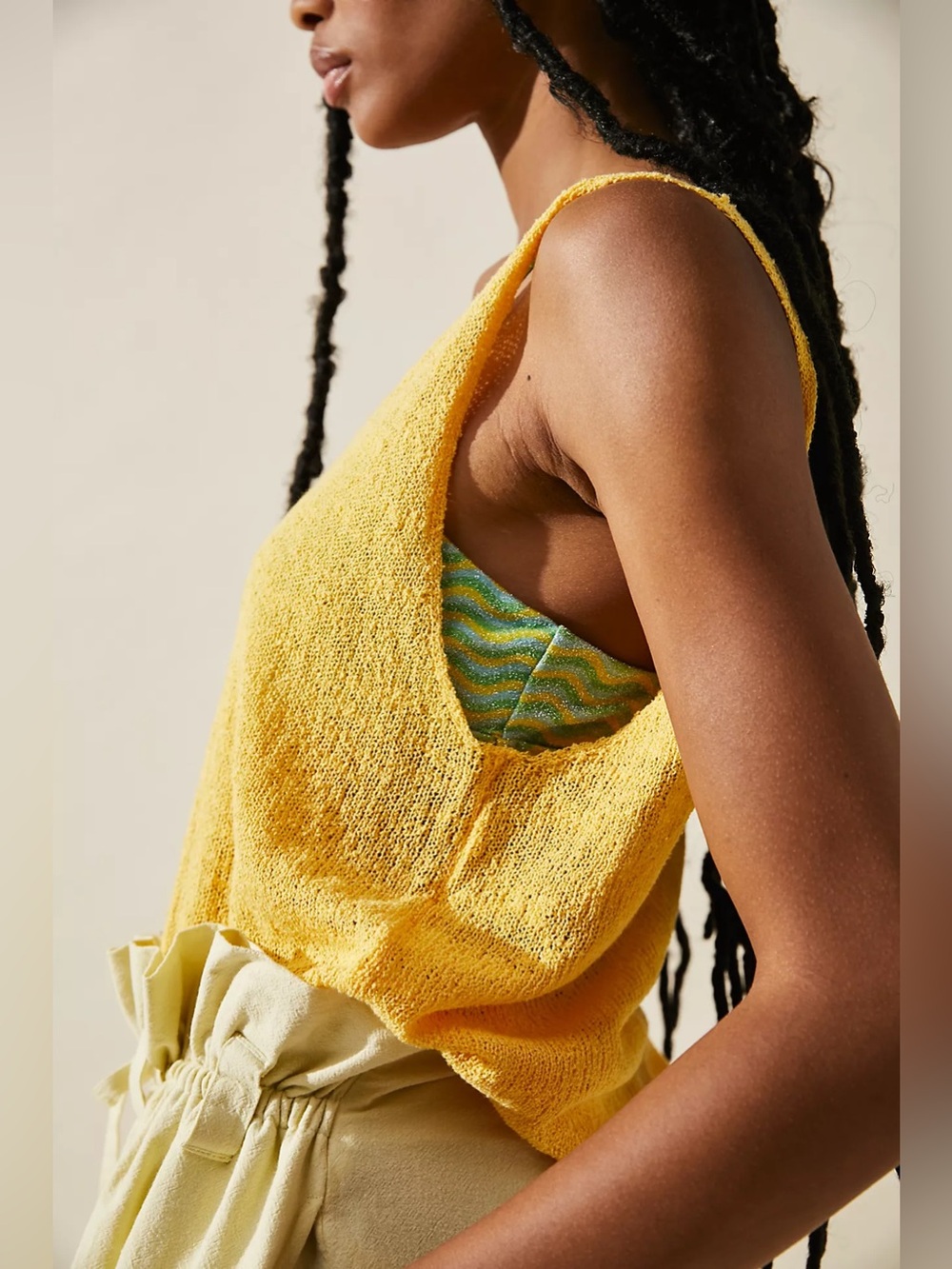 Free People, Yellow Sleeveless Knit Tank Top